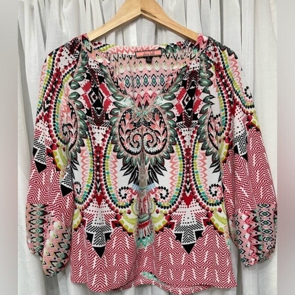 Anthropologie Olive Hill Boho Geometric Multi Pattern Top Size Small - Picture 11 of 16